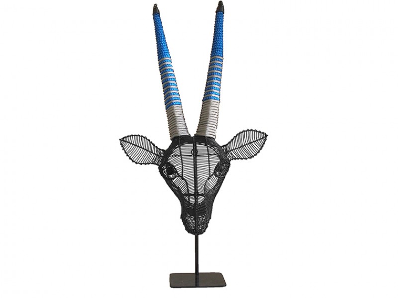 Gemsbok 55cm Wall Hanging - Black With Blue and Grey Rope